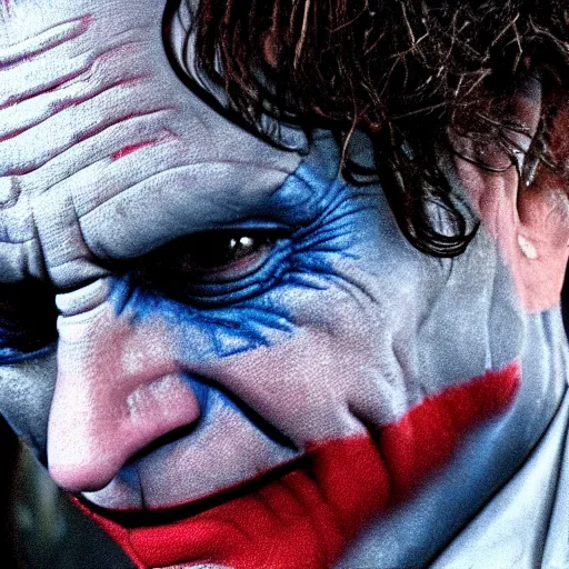 Image similar to stunning awe inspiring ( robin williams ) as the joker 8 k hdr movie still atmospheric lighting