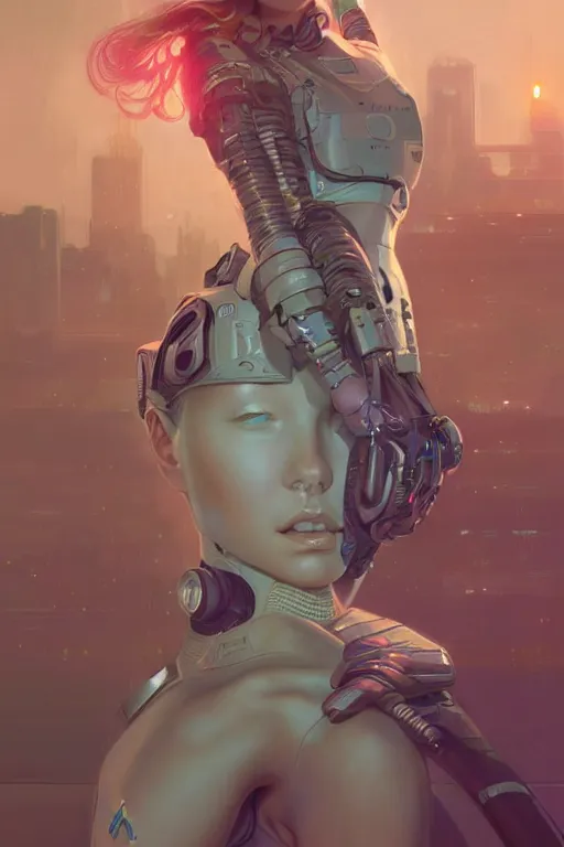 Image similar to portrait futuristic Airforce Girl, in future airport rooftop , ssci-fi, fantasy, intricate, very very beautiful, elegant, human anatomy, neon light, highly detailed, digital painting, artstation, concept art, smooth, sharp focus, illustration, art by tian zi and WLOP and alphonse mucha