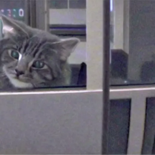 Image similar to security cam footage of a cat robbing a bank