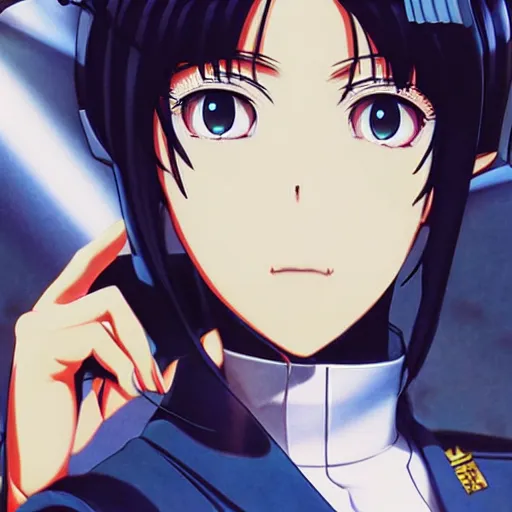 Prompt: An anime painting of beautiful black haired woman , dressed in a uniform still from Robotech 1985 by Ilya Kuvshinov , Stanley Artgerm Lau ,WLOP ,James Jean, Andrei Riabovitchev , symmetrical