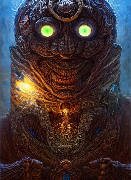 Image similar to cookie monster glowing eyes, shamanic poster lsd art, intricate, elegant, highly detailed, centered, digital painting, artstation, concept art, smooth, sharp focus, illustration, artgerm, tomasz alen kopera, peter mohrbacher, donato giancola, joseph christian leyendecker, wlop, frank frazetta