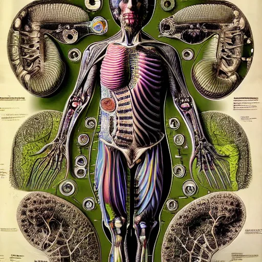 Prompt: mark zuckerberg cyborg anatomy by ernst haeckel, masterpiece, vivid, very detailed