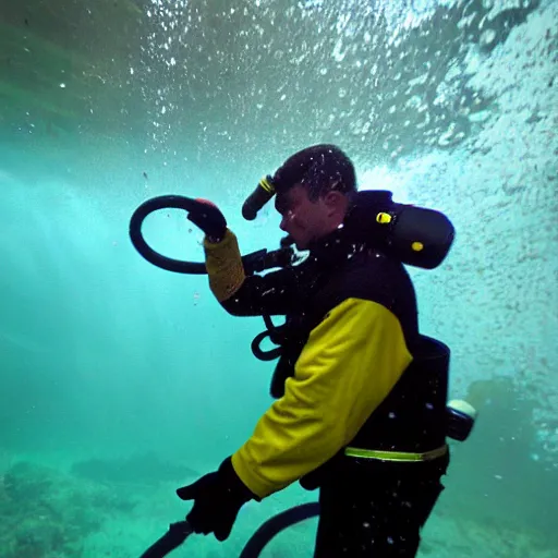 Prompt: fireman underwater putting out a fire