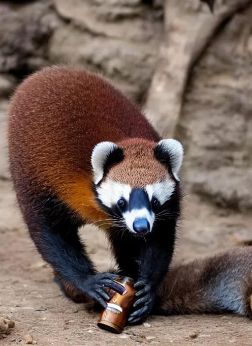 Image similar to coati drinking a whisky bare hands