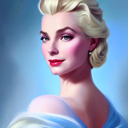 Prompt: Blonde Grace Kelly as Elsa from Frozen, western, D&D, fantasy, intricate, elegant, highly detailed, digital painting, artstation, concept art, matte, sharp focus, illustration, art by Artgerm and Greg Rutkowski and Alphonse Mucha