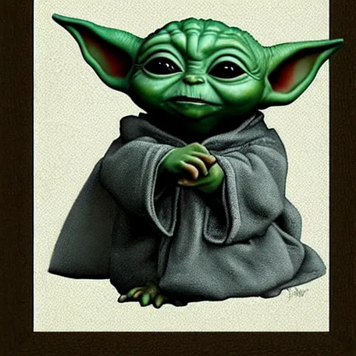 Image similar to baby Yoda Painting by Leonardo da Vinci 4k detailed super realistic