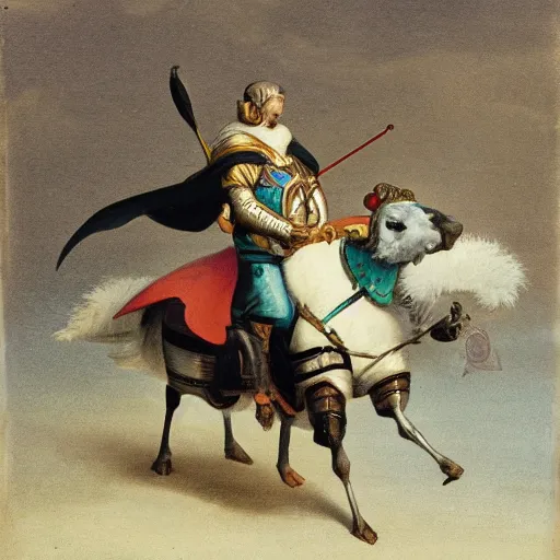 Image similar to crusader riding a goose into battle