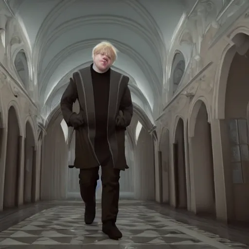 Image similar to Boris Johnson with Nuns body, realistic artstyle, wide shot, dramatic lighting, octane render, hyperrealistic, high quality, highly detailed, HD, beautiful, cinematic, 8k, unreal engine, facial accuracy, symmetrical