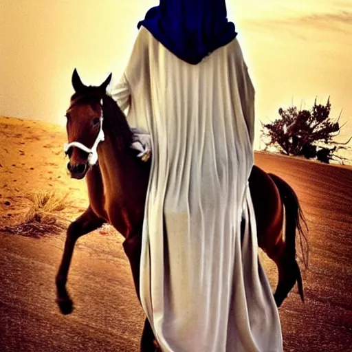 Prompt: beautiful burqa's woman, ride horse in saharan, dress like taliban, sharf eyes, white skin, riffle on chest, dust, cinematic, dynamic pose, pinterest