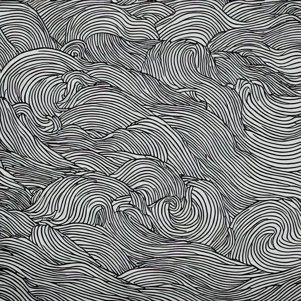 Prompt: mountain and wave black and white lineart, hokusai style