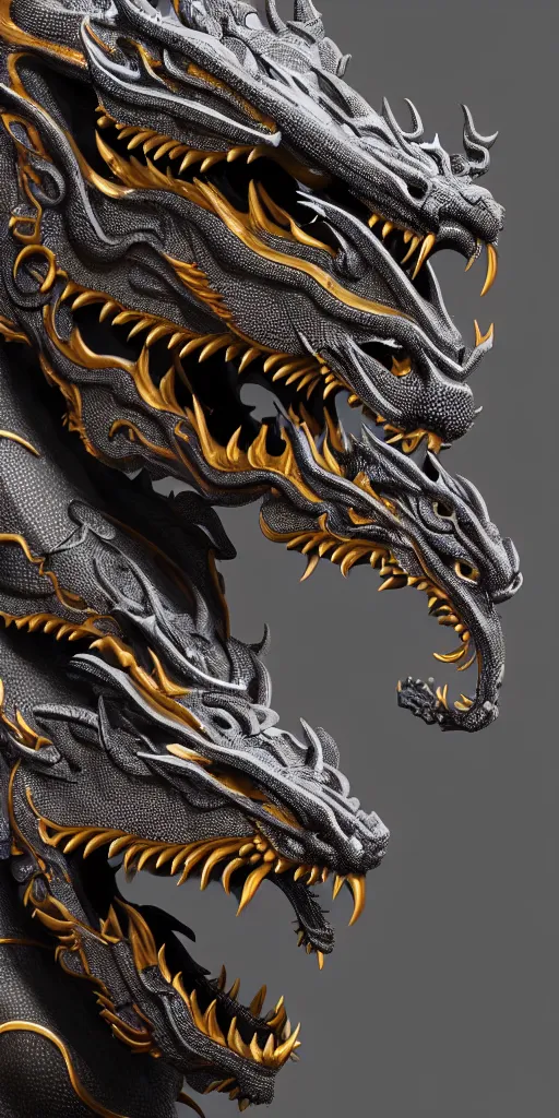 Prompt: a beautiful obverse portrait render of a single huge chinese dragon, solid background, mechanical, metal, model design, fine texture structure, hyper detailed, perfect shadows, fierce eyes, atmospheric lighting, 3 d render, the style of pascal blanche and sparth juan zigor samaniego, paul pepera pablo roldan, denoise, alone, 4 k hd