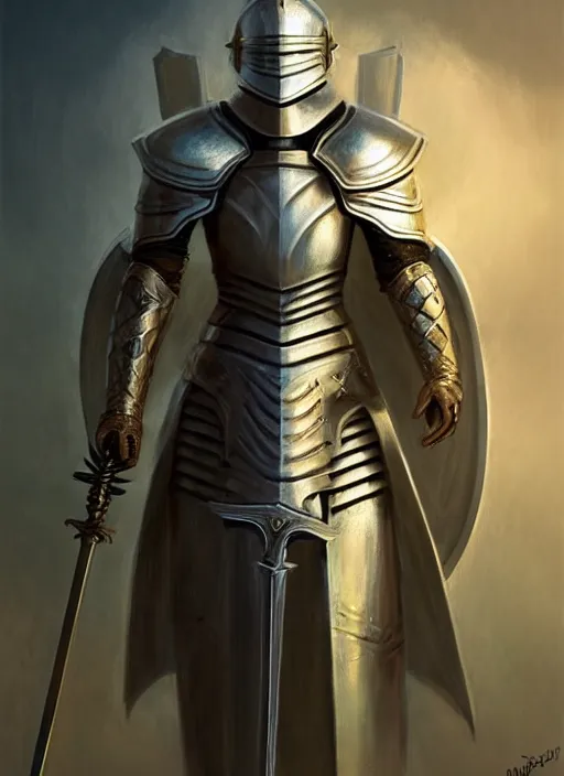 Image similar to esoteric knight in armor with sword!! murky lighting, wind blowing, full body portrait, fairytale, physical mental perfection, symmetrical! intricate, romanticism, highly detailed, biblical divine holy perfection!! digital painting, artstation, concept art, smooth, sharp focus, by artgerm and greg rutkowski and alphonse mucha