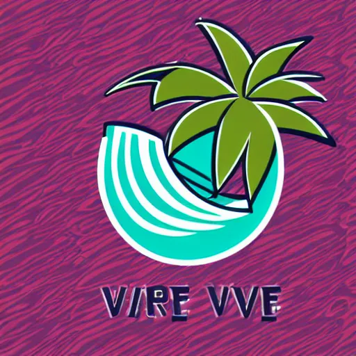 Image similar to waves in bottom front of a palm tree in front of a giant stylized volleyball vector logo, professional sports style, flat colour, svg, professional, sharp edges