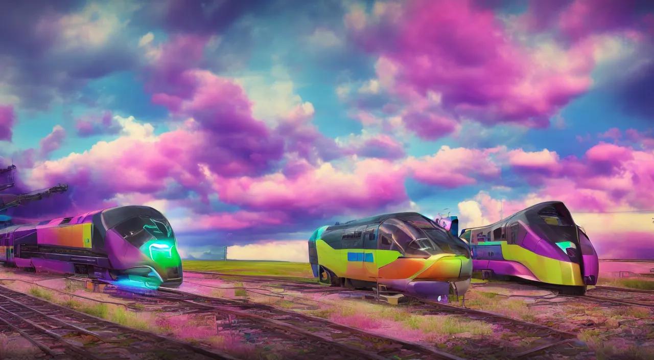 Prompt: Massive futuristic Train in colourful clouds,train,octane-render