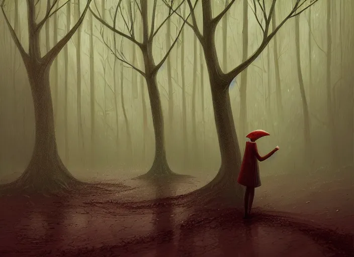 Image similar to A painting of a person standing in the rain surrounded by trees, a digital rendering by Gediminas Pranckevicius, Deviantart, digital art, 2D game art, detailed painting