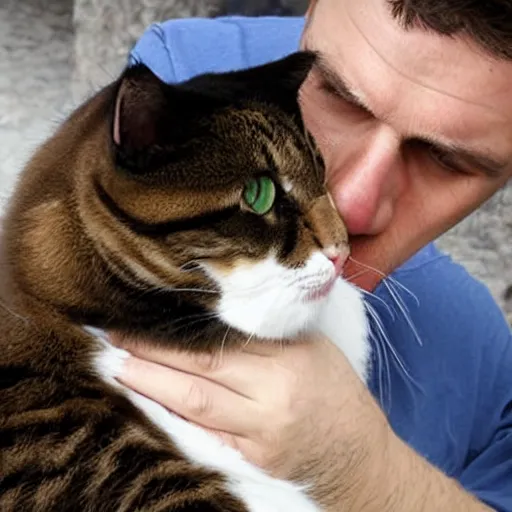 Image similar to man kissing cat sweetly