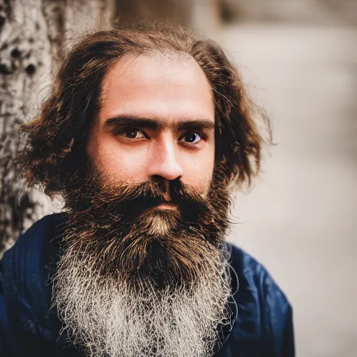 Prompt: bearded man, EOS-1D, f/1.4, ISO 200, 1/160s, 8K, RAW, unedited, symmetrical balance, in-frame