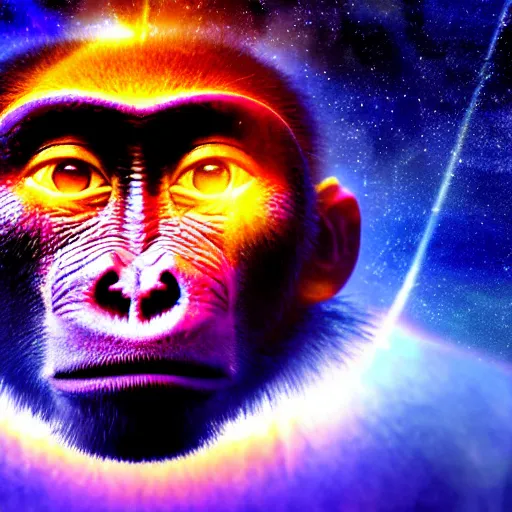 Image similar to the all knowing monkey forming the universe as we know it today, putting the stars in place, beautiful texture, beautiful graphics, fantasy artwork, very beautiful scenery, hd, hdr, ue 5, ue 6, unreal engine 5, cinematic 4 k wallpaper, 8 k, ultra detailed