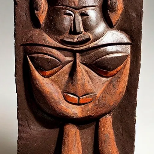 Prompt: by max beckmann atmospheric chocolate, traditional haida art. a beautiful sculpture. you cannot see the future. you cannot change the past. all of life consists of running into darkness.