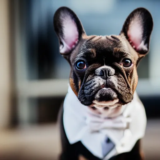 Prompt: a photo of french bulldog wearing a business suit, photorealistic, nikon d 7 8 0, high definition, sharp focus, bokeh, smooth, highly detailed, ap photography