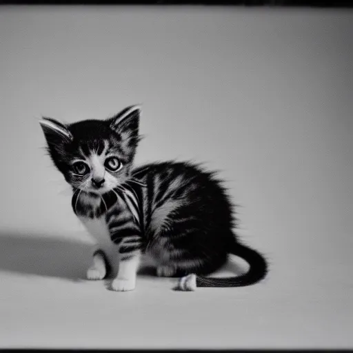 Image similar to photo of petrified kitten, 35 mm,