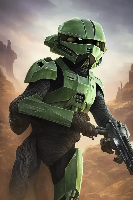 Image similar to master chief playing yoda in the new star wars movie, oil on canvas, intricate, portrait, 8 k highly professionally detailed, hdr, cgsociety