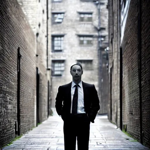 Prompt: portrait of a villain, standing in a gaslit london alleyway