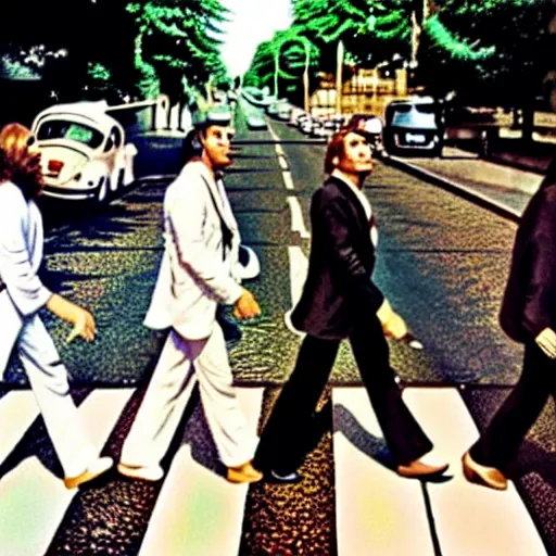 Image similar to abbey road with the three stooges,