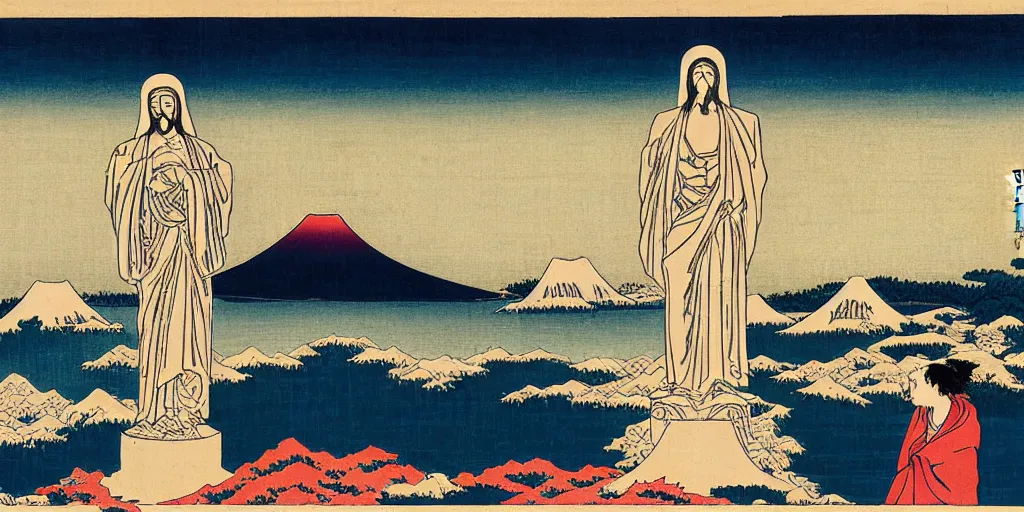 Image similar to i, Cristo Redentor by Hokusai