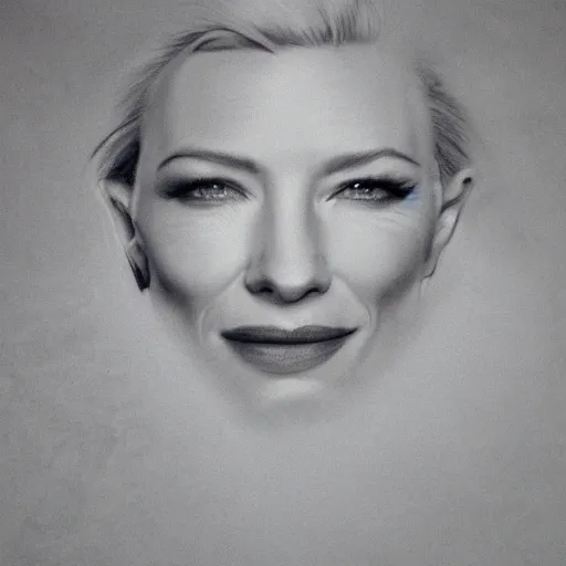 Prompt: portrait of cate blanchett drawn in the sand