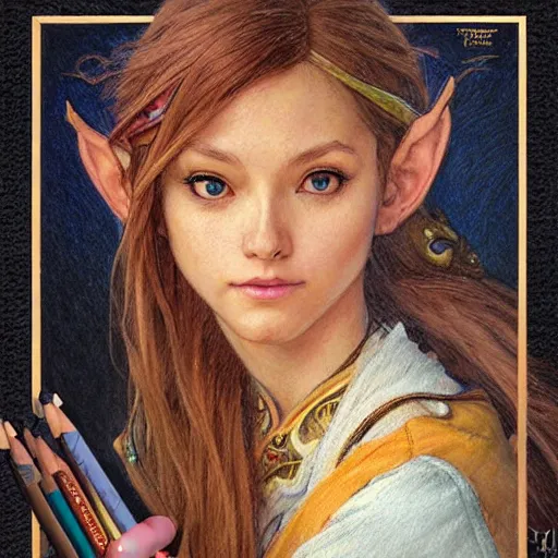 Image similar to zelda portrait, Crayon, textured art by Stanley Artgerm Lau , greg rutkowski, thomas kindkade, alphonse mucha, loish, norman rockwell