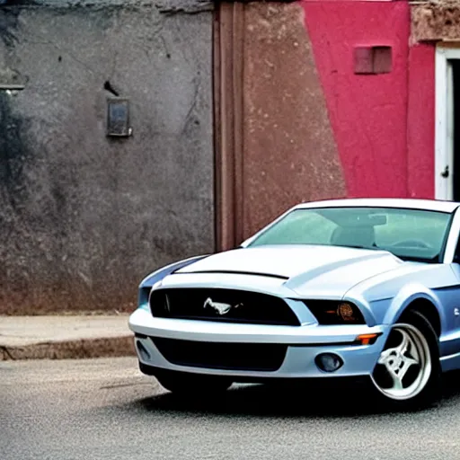 long shot of 1967 Ford mustang Shelby GT500 in pink