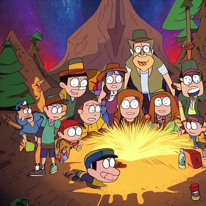 Image similar to photo of gravity falls, highly detailed, 4 k, hdr, smooth, sharp focus, high resolution, award - winning photo