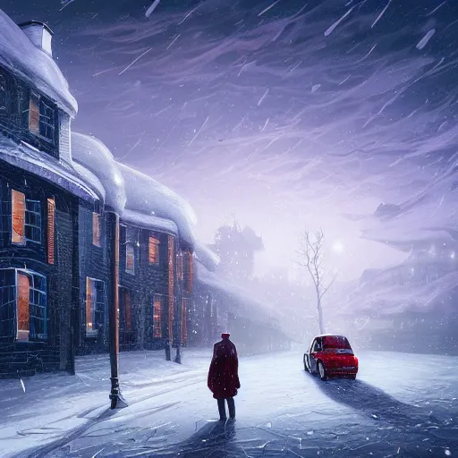 Prompt: A Beautiful digital artwork of Ice Storm,Strong Snowy Wind, in style by Dan Mumford, Cyril Rolando and Caspar David Friedrich, 8k resolution
