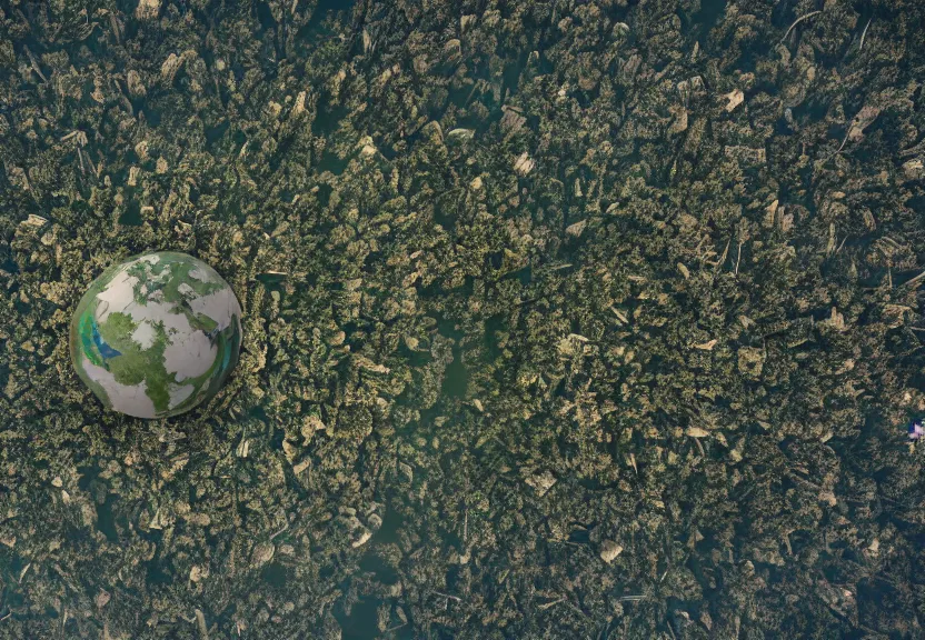 Prompt: overhead view of the earth with deforestation, pollution, climate change, global inequality, loss of biodiversity, octane render, future