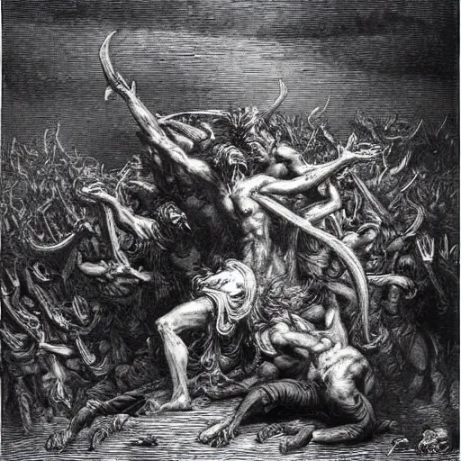 Image similar to rage fury anger by gustave dore