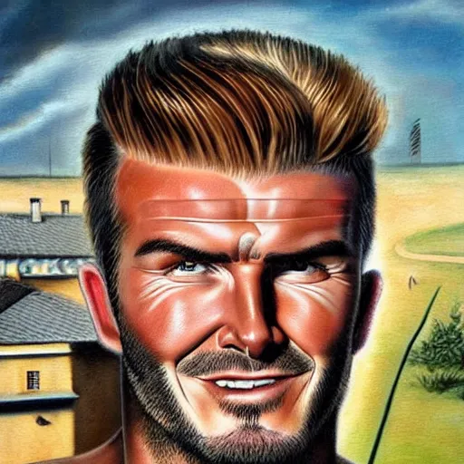 Image similar to beautiful lifelike painting of david beckham human horse centaur soccer star, majestic cinematic, hyperreal detailed facial features and uv lighting, art by ed roth and basil wolverton