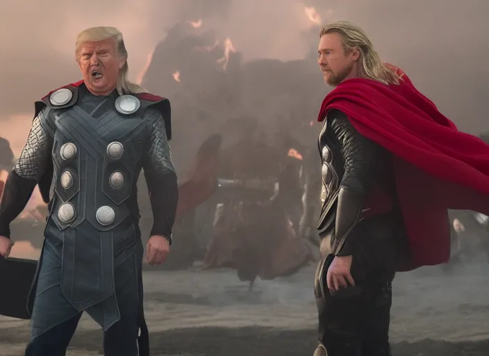 Image similar to cinematic still, donald trump as thor, avengers endgame ( 2 0 1 9 )