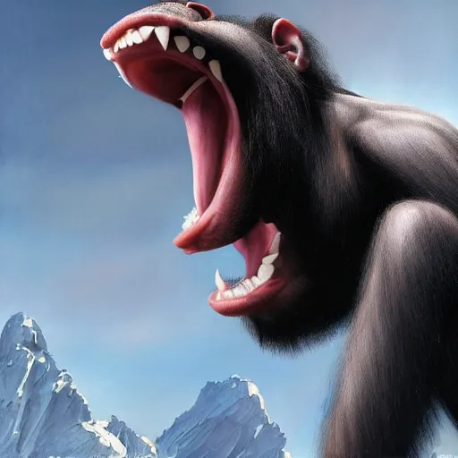 Image similar to Strong Angry Chimpanzee Screaming, Boris Vallejo, Epic, 8k resolution, ArtStation, Hyperrealistic