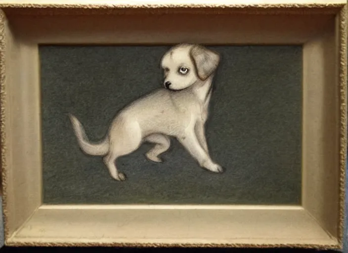Prompt: Louis Icart, an old elaborate colored drawing of a puppy ghost by Louis Icart, highly detailed, masterpiece