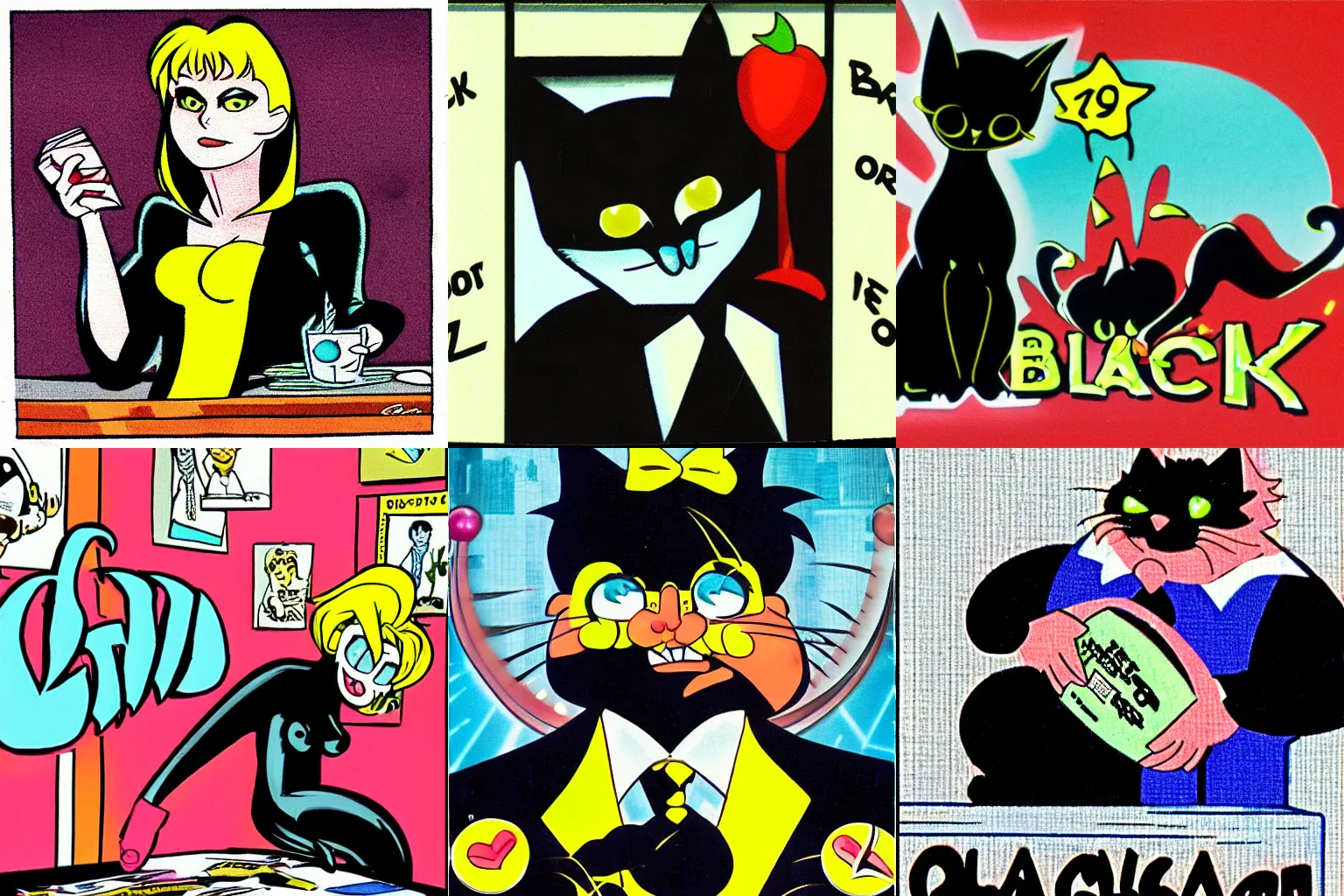 Prompt: Black cat CEO, still from 90s VHS cartoon