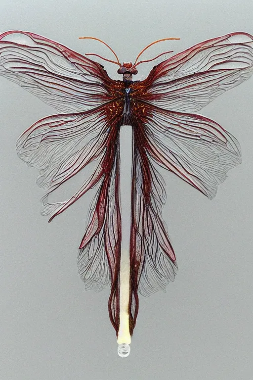 Image similar to transparent rare insect with reaction diffusion patterns. with wings, top down view. high detail. by Moebius