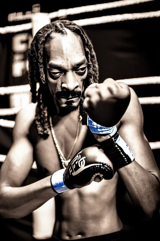 Image similar to snoop dogg join muay thai and be ufc fighter, high resolution, photorealistic, smooth, details, 4 k, aesthetic lighting, baroque object, sharp focus, hyperdetailed object, professional photography, pullitzer winning, 8 0 0 photo by : canon eos 5 d mark iv, by karah mew and adnan abidi and jodie bateman