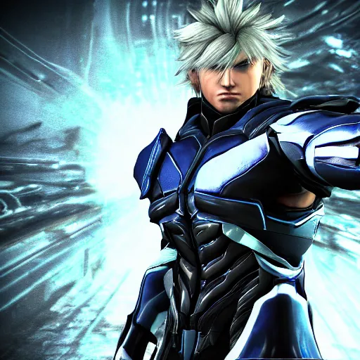 Metal Gear Rising Raiden slices a character from the, Stable Diffusion