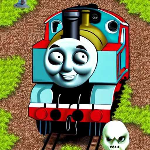 Image similar to thomas the tank engine in zombie apocolypse