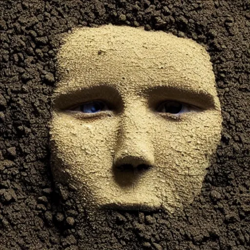 Prompt: a face made from falling grains of sand