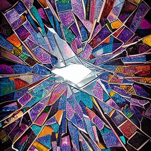 Prompt: breaking apart all my pictures of you, shattered glass, dark, by Jeffrey Smith, Chad Knight and Erin Hanson