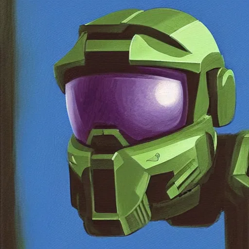 Prompt: “an abstract illustration of Master Chief from Halo holding a paint palette and paint brush, in front of a class of attentively listening alien-students. By Picasso, Trending on artstation”