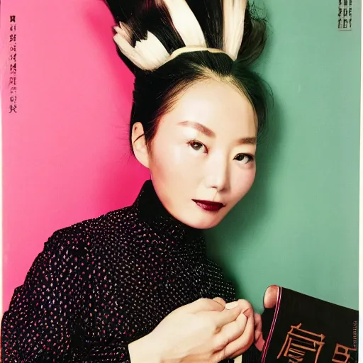 Prompt: A Chinese woman wearing clothes from 2078, portrait, Taschen, by David Bailey