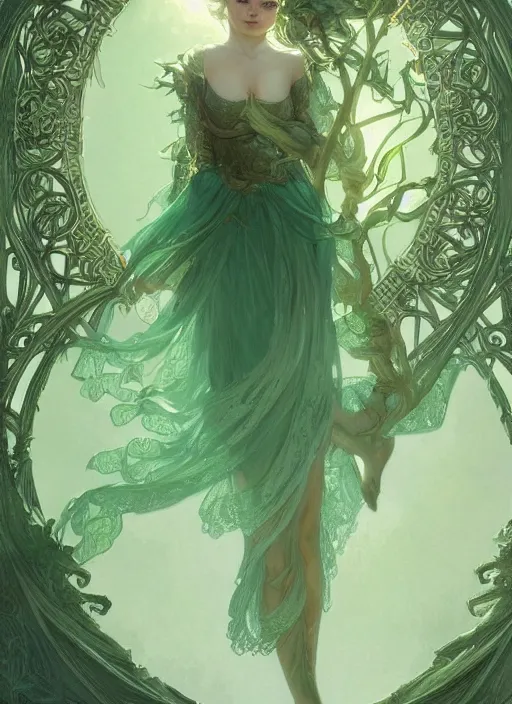 Prompt: a beautiful cute young green fairy, D&D, fantasy, intricate, cinematic lighting, highly detailed, digital painting, artstation, concept art, smooth, sharp focus, illustration, art by Terry Moore and Greg Rutkowski and Alphonse Mucha